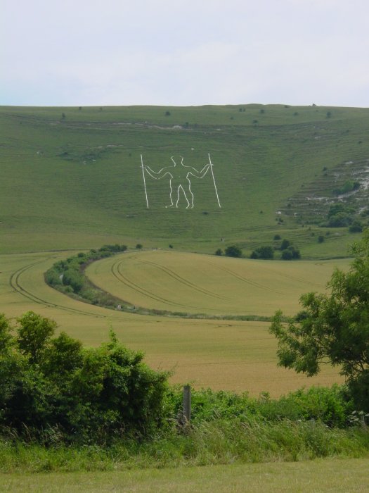 An image of the Long man of Wilmington, a hill figure set along our route through the South Downs Way, South England