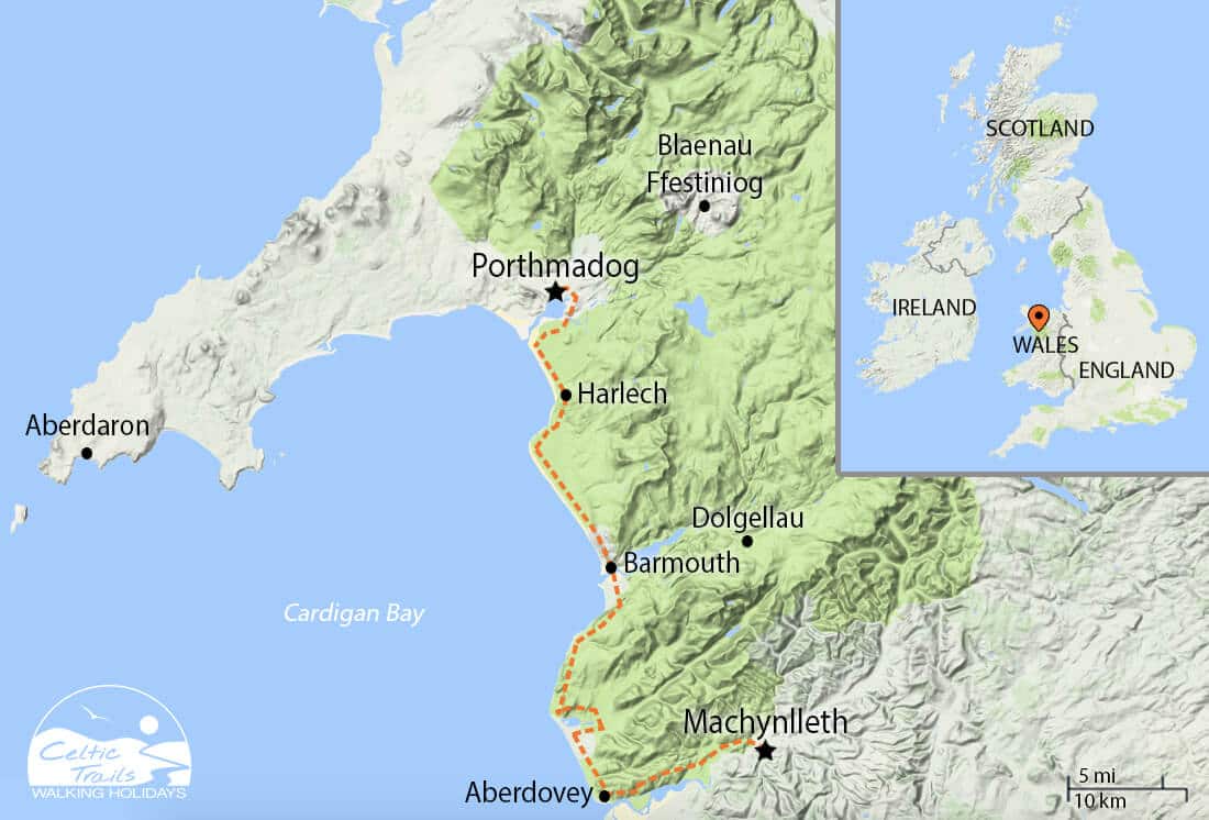 Map of Meirionnydd Coast Path Walking Holiday