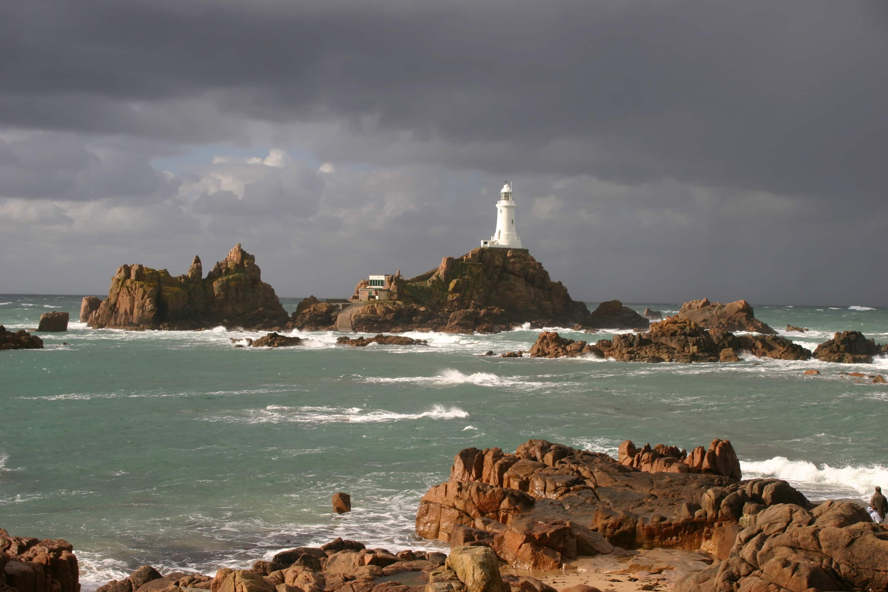 La Corbière Lighthouse, situated on a tidal rock outside Jersey, England