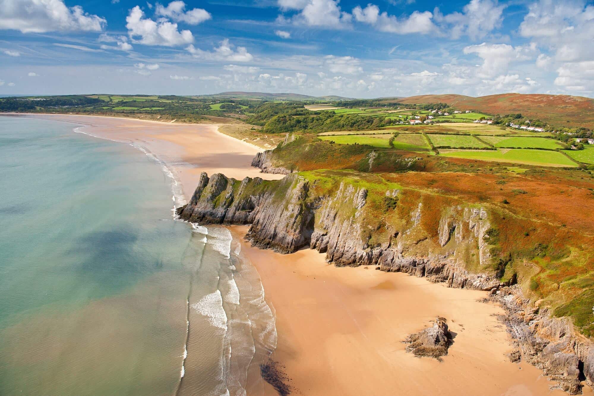 Ariel view of Three Cliffs Bay