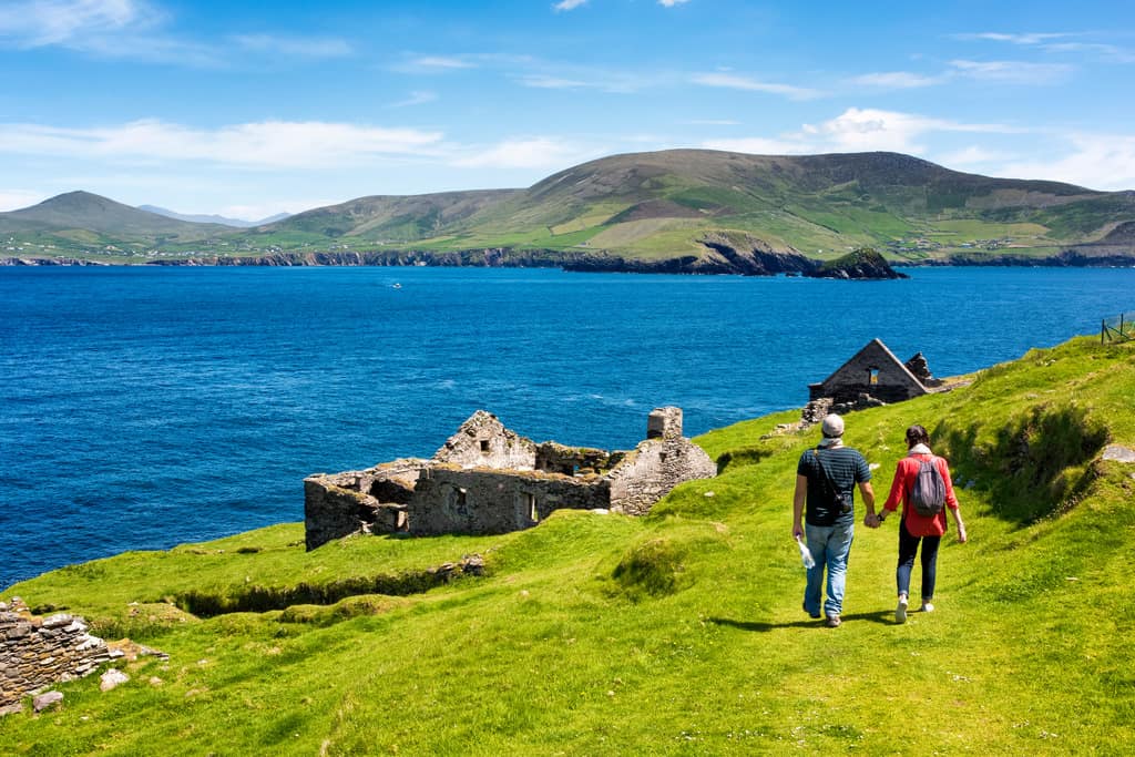 Couple Walking Dingle Way with View of Blasket Islands