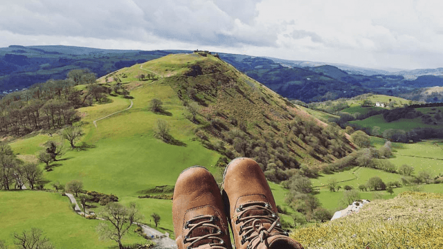 Resting from walking, as lloking out across Dinas Bran