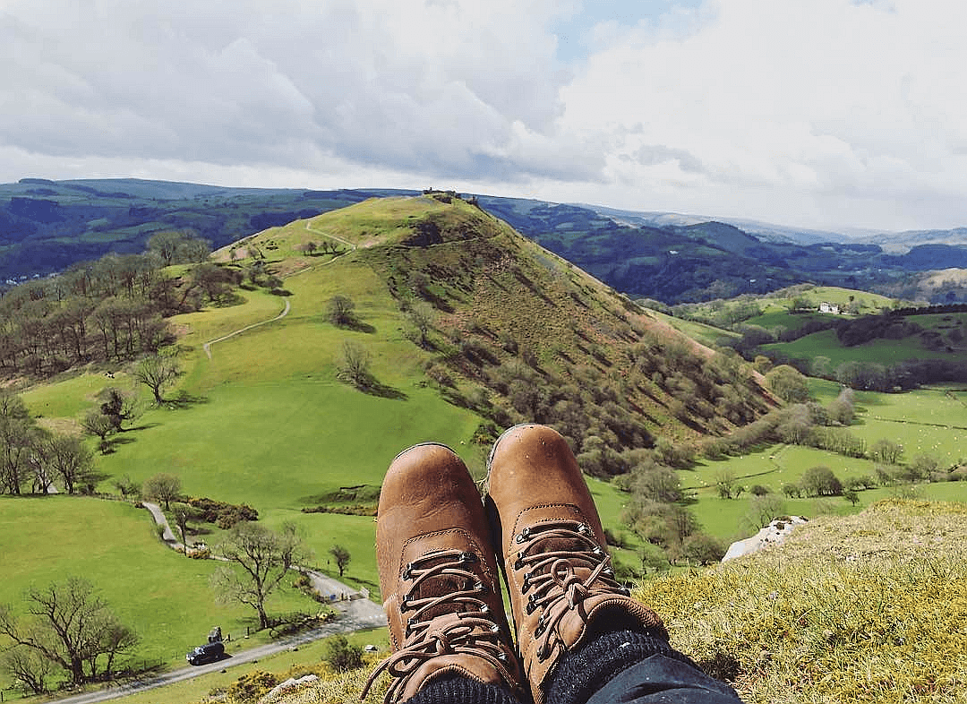 Resting from walking, as lloking out across Dinas Bran